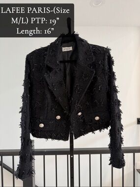 Lafee Paris Black Textured Fringe Cropped Blazer